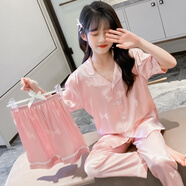 童話(huà)酷酷女童冰絲睡衣春夏秋女孩夏季套裝兒童家居服公主睡衣兩件套空調服 ZDX 23058蝴蝶結粉三件套 160 碼建議身高150cm左右