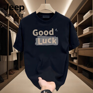 JEEP SPIRIT吉普2025新款純棉短袖T恤黑色潮流青少年體恤 黑色【GOOD LUCK】 2XL 150-170斤