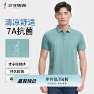 才子（TRIES）【多色可選 】POLO衫夏季新款男士短袖上衣仙鶴刺繡撞色翻領 提花撞色領綠色 L 48(170/88A)
