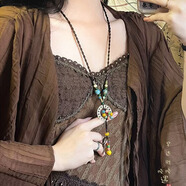 歐陽(yáng)先生波西米亞復古蝴蝶長(cháng)款項鏈女新中式民族風(fēng)古著(zhù)中古古風(fēng)毛衣鏈配飾 波西米亞風(fēng)陶瓷編繩項鏈