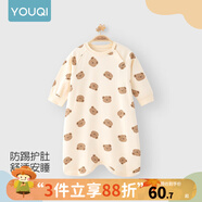 優(yōu)奇寶寶睡衣嬰兒睡袍兒童睡裙春秋款連體衣護(hù)肚防踢被純棉舒適家居服 四季【純棉柔軟】萌萌小熊 80