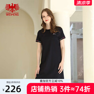 威鵬（weipeng）[純棉平紋]女士連衣裙圓領(lǐng)舒適彈力收腰純色休閑polo裙J92008 深藍(lán)色（近黑色） L （165/92）