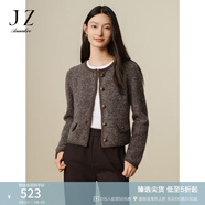 玖姿·安娜蔻通勤優(yōu)雅香風(fēng)羊毛圈圈紗舒適針織開衫女裝2024冬款 咖啡 S