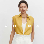 UNICA/90年代秀場(chǎng)疊穿_定紡加密微透苧麻_(kāi)深V襯衫 【向日葵色】 苧麻 無(wú)袖 S【現貨48小時(shí)發(fā)】 均碼