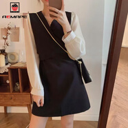 AEMAPE連衣裙女春季2025新款韓版遮肚子顯瘦收腰氣質(zhì)連身裙長袖a字裙子 黑色 M