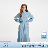 范思藍恩長(cháng)袖氣質(zhì)襯衫連衣裙女季新款荷葉邊大擺長(cháng)裙13358 霧藍色 XS