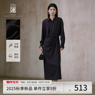 阿依蓮裙子女秋季2025新款連衣裙高檔氣質(zhì)時(shí)尚女裝抽褶顯瘦襯衫長(cháng)裙通勤 隕石黑 S