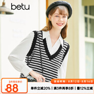 betu百圖女裝春季新款針織衫提花V領(lǐng)馬甲背心針織衫女2301T01 黑色 S