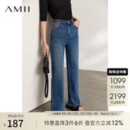 AMII夏季新款白色牛仔褲直筒褲長褲高腰褲闊腿褲休閑褲女 牛仔藍（拍小一碼） 170/76A/XL