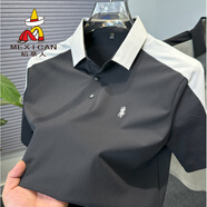稻草人高端品牌拼接冰絲polo衫短袖男夏季寬松休閑運動(dòng)短袖翻領(lǐng)t恤男薄 黑色 L