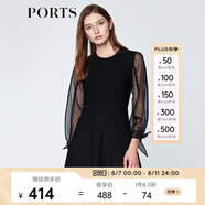 PORTS寶姿商場同款春夏新品女裝歐根紗拼接袖連衣裙 黑色 S