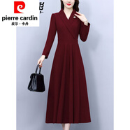 皮爾卡丹（pierre cardin）端莊大氣酒紅色連衣裙女秋裝高端長裙氣質(zhì)感媽媽婚宴禮服 紅色 3XL 【135-150斤】