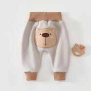 魔肯嬰兒褲子春秋季大屁屁褲寶寶哈倫褲男童女童大pp褲高腰長(cháng)褲子外穿 卡其熊（拉絨） 80 碼70-80cm 體重17-22斤