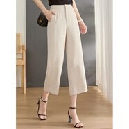 熙世界西溪黑色直筒七分褲女士寬松修身2025夏季新款垂褶闊腿八分休閑褲 卡其色 XL