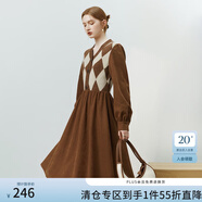 FANSILANEN范思藍(lán)恩22FS4178長(zhǎng)袖內(nèi)搭針織連衣裙女秋冬V領(lǐng)毛衣裙中長(zhǎng)款過(guò)膝 焦糖色 M