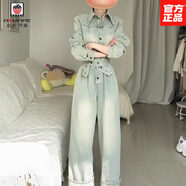 AEMAPE韓版感復古工裝牛仔連體褲女2025春秋新款休閑顯瘦氣質(zhì)連衣褲長(cháng)款 藍色  高質(zhì)量收藏關(guān)注店鋪優(yōu)先發(fā) L (建議105-115斤)