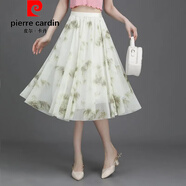 皮爾卡丹（pierre cardin）官方品牌高端2025夏新款碎花半身裙女小清新短裙大擺網紗印花a字 新面料雪紡紗(9906-3) 均碼 (松緊腰)