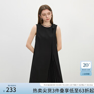 范思藍(lán)恩蝴蝶結(jié)飄帶壓褶連衣裙女夏季2025新款修身顯瘦裙子2622 黑色 L