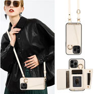 接運貓保護套真皮手機殼零錢(qián)卡包iphonepromax帶掛繩斜挎可背pro 白色荔枝紋錢(qián)包卡套[可插卡+背帶掛繩]2種背法 iPhone 14 Pro