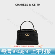 CHARLES&KEITH[送禮]婚包CK2-50270880-1手提鱷魚紋凱莉包秋官方正品 BLACK黑色