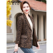 啄木鳥(niǎo)豹紋小西裝外套女春秋新款中年媽媽時(shí)尚氣質(zhì)長(cháng)袖休閑寬松西服 豹紋開(kāi)代 L 90-100