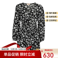 Moony Mood女裝短款連衣裙2025新款黑色/白色印花長(cháng)袖V領(lǐng)收腰短裙雪紡裙 AH2 黑色白色 XS