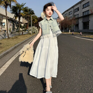 諾佳微淇女童夏裝連衣裙2025新款洋氣夏季大兒童女孩牛仔馬甲背心裙兩件套 白色 170