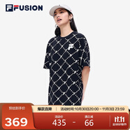 FILA FUSION斐樂潮牌女子連衣裙秋季新時(shí)尚裙子老花印花連衣裙