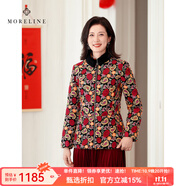 MORELINE沐蘭重工蕾絲刺繡棉衣棉服女2025年冬季新款修身毛領(lǐng)短款休閑外套 紺夜花繁 M