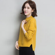 夏典素訂女王（SE.PSTP）2021秋冬新款純色半高領(lǐng)開(kāi)叉針織衫女裝套頭內搭洋氣毛衣打底衫潮 黃色 3XL