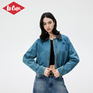 Lee Cooper李庫珀高端美式牛仔外套女短款翻領(lǐng)品牌復古水洗設計感小眾夾克女 藍色 XL