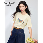 伯西亞（BORCHIARL）品牌定制短袖t恤女2025夏季新款小眾設計感休閑時尚小馬刺繡上衣 杏色 L