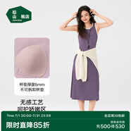 松山棉店二合一女士睡裙短袖小薄荷羅紋舒適親膚彈力簡約夏季睡衣 帶杯背心裙-葡萄紫 L (165)