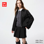 優(yōu)衣庫女裝休閑拉鏈短茄克/外套巴恩風(fēng)翻領(lǐng)時(shí)尚夾克 新款479208 09 黑色 XL /165/92A