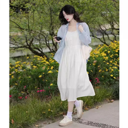茵曼（INMAN）法式純色提花肌理吊帶裙女士2024年夏新款收腰顯瘦a字連衣裙 田園杏 S
