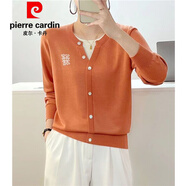 皮爾卡丹（pierre cardin）假兩件薄款韓版春秋款毛衣女2025新款洋氣長袖針織衫寬松顯瘦上衣 P275#橘色 S 【建議80-95斤】