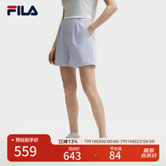 FILA 楊冪同款|斐樂官方女裝針織短褲2025夏新款時尚寬松小方格三分褲 冰心藍-LB L 170/70A/L