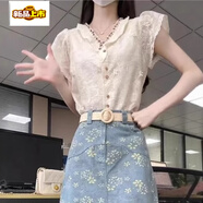 初徑2025新款新中式國(guó)風(fēng)感氣質(zhì)蕾絲短袖襯衫刺繡半身裙兩件套女春夏季 【單件】蕾絲短袖 無(wú)腰帶 S 【建議100斤以下】