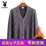 花花公子（PLAYBOY）高端爸爸毛衣加絨加厚秋冬中年男士保暖針織開衫打底衫外套 咖啡色-加 絨 XL 建議120-140斤