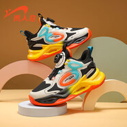 貴人鳥(niǎo)兒童運動(dòng)鞋秋季新款學(xué)生透氣籃球鞋中大童潮跑鞋 白黑桔 33