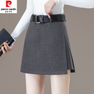 皮爾卡丹（pierre cardin）灰色毛呢半身裙女秋冬季2025新款氣質(zhì)高腰防走光休閑短裙褲子 灰色 M