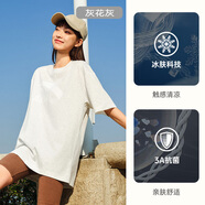 安踏（ANTA）【快干棉】T恤男女同款2025夏季情侶吸濕排汗LOGO寬松休閑短袖t恤 【大logo】灰花灰8112--5 M /男170 女165