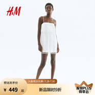 H&M女裝蕾絲拼接連衣裙2025年夏季新款蕾絲鑲嵌吊帶連身裙1295580 白色 XL 175/116