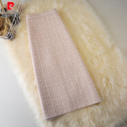 皮爾卡丹（pierre cardin）小香風(fēng)毛呢半身裙秋冬新款大碼過(guò)膝a字裙女高腰中長(cháng)款一步包臀裙 2號后開(kāi)叉毛呢中長(cháng)  圖片粉色 S