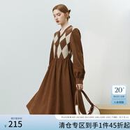 FANSILANEN范思藍(lán)恩22FS4178長袖內(nèi)搭針織連衣裙女秋冬V領(lǐng)毛衣裙中長款過膝 焦糖色 M