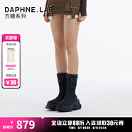 DAPHNE LAB達芙妮方糖短靴厚底增高復古牛仔口袋煙筒靴9.5CM女靴 黑色 38