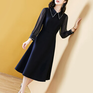 AC-AICHEN初春季高端連衣裙女氣質(zhì)2023年新款黑色長(cháng)袖名媛歐美裙子 黑色 XL