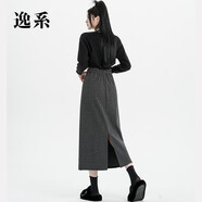 逸系毛呢裙女2025秋冬款韓版毛呢格子半身裙女秋冬加厚中長款后開叉高 黑格 S