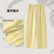 【夏季新品】天絲彎刀褲高腰窄版顯瘦直筒九分褲-T2T 淡黃色 2XL 【推薦130-145斤】