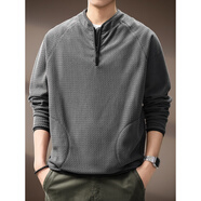 MUQIU美式復古波浪紋長(cháng)袖T恤男士秋季新款半拉鏈戶(hù)外休閑簡(jiǎn)約百搭上衣 灰色 L （體重130-150斤）
